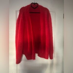 Women's Oversized Cozy Fuzzy Red Sweater-NEW